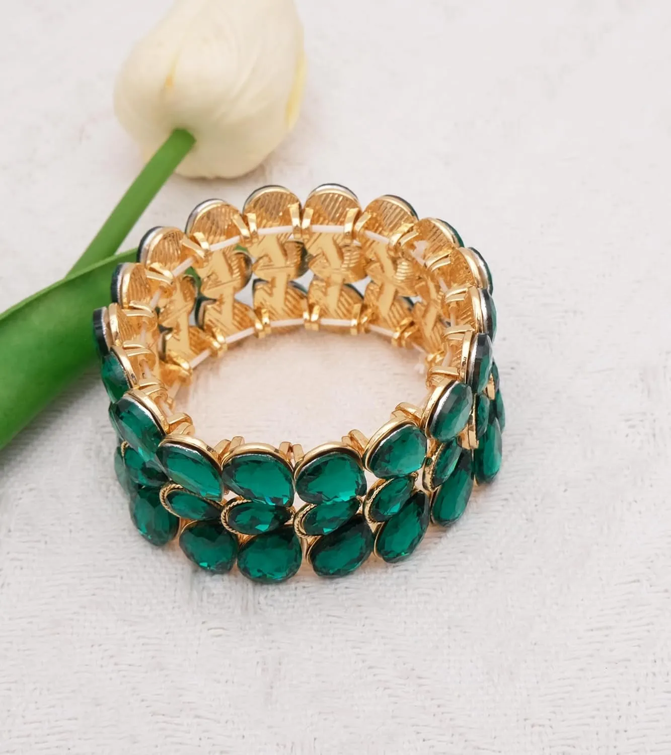 Women's Bridal Wide Stretch Bangles Bracelets Waterdrop Crystal Statement Jewelry for Wedding Evening Party Costume Accessories #1622