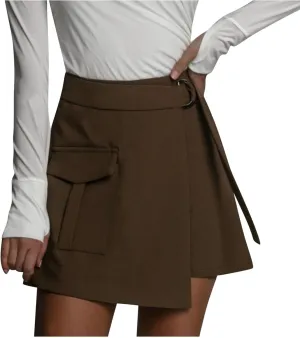 Women's Cargo Mini Skirts Casual Asymmetrical Slit High Waisted Wrap Skirt Adjustable Loop Belts Skort with Pocket