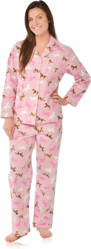Women's Cotton Flannel Long Sleeve Pajama Set, PJs Sleepwear