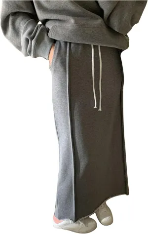 Women's Drawstring Stretch Mid Calf Length Skirt Elastic Waisted Solid Skirts Spring Summer Casual Comfy Skirt