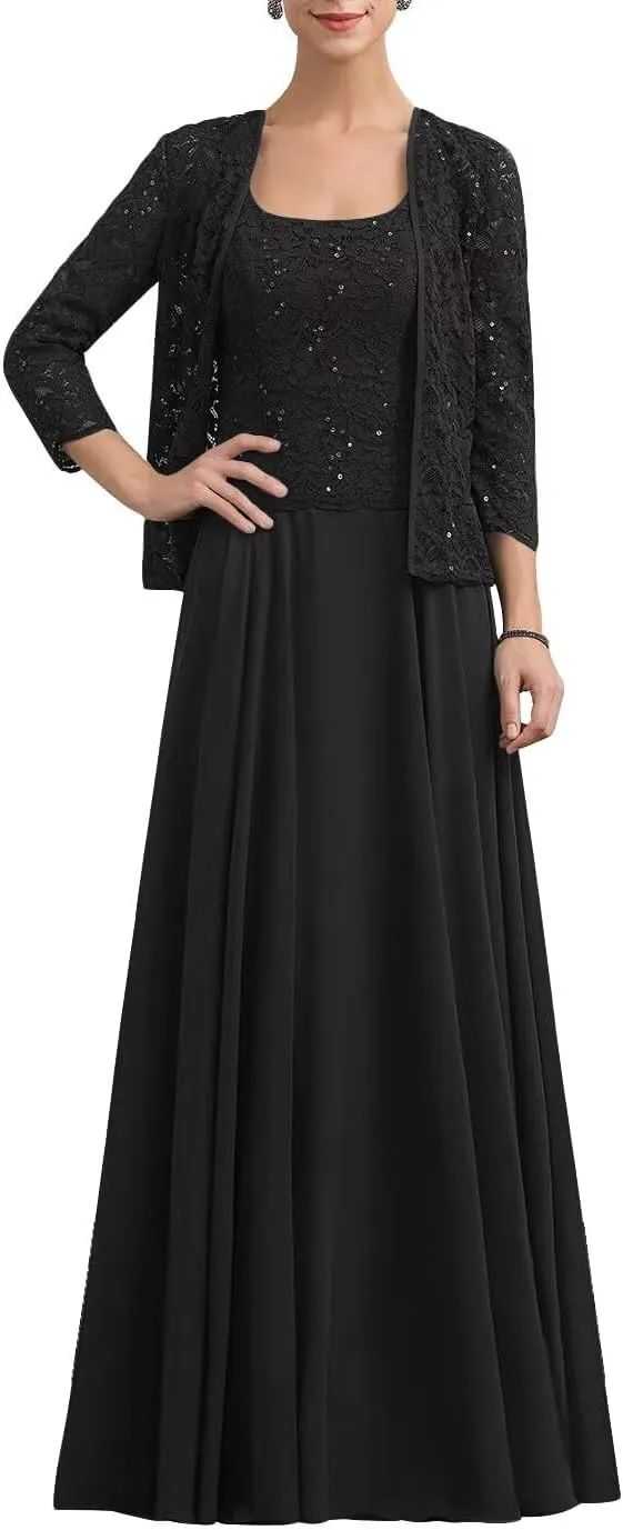 Women's Formal Dresses with Lace Jackets 2025 Chiffon 2 Pieces Mother of The Bride Dress