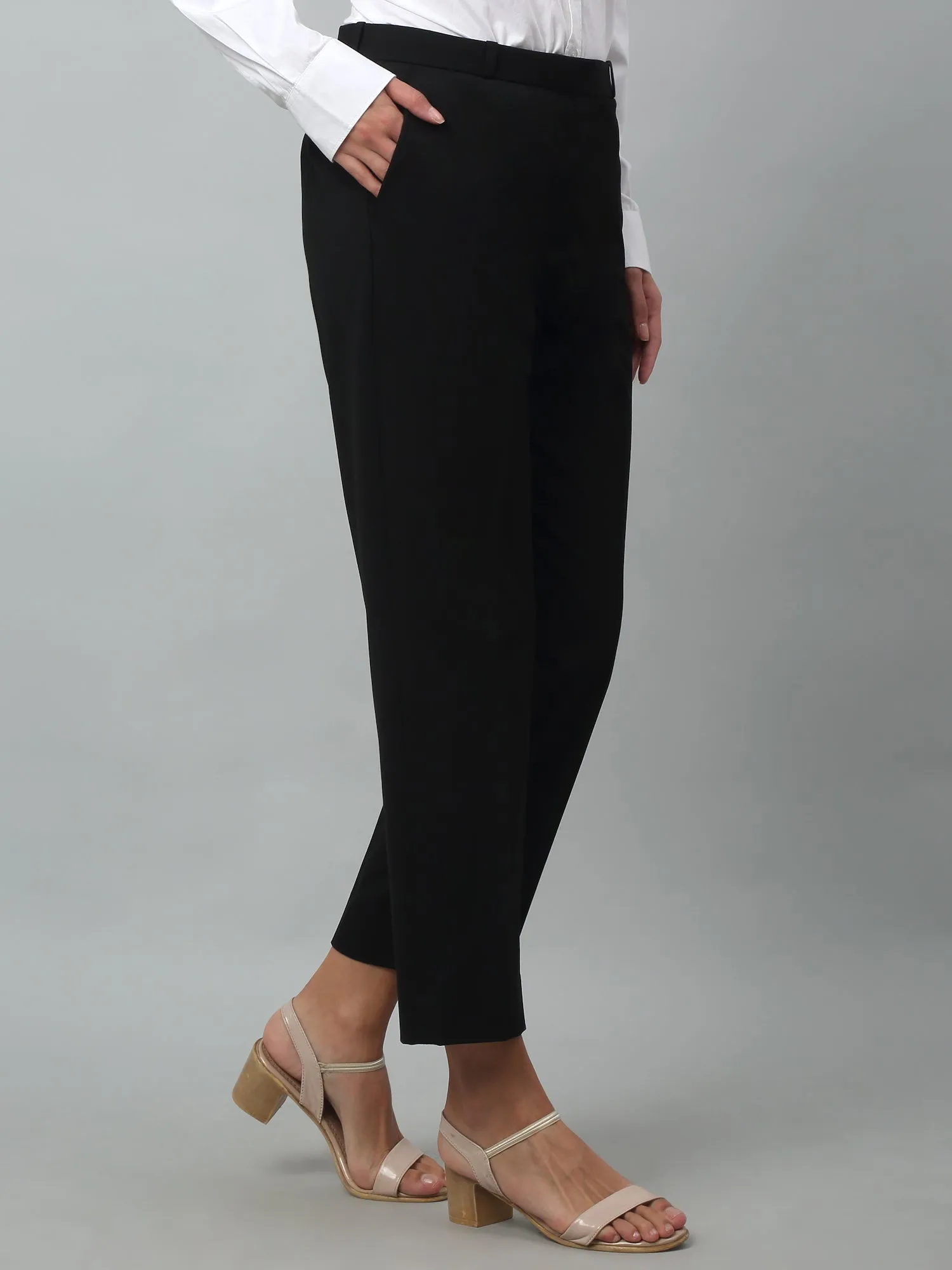 Women's Formal Flat Front Black Full length High rise Trousers