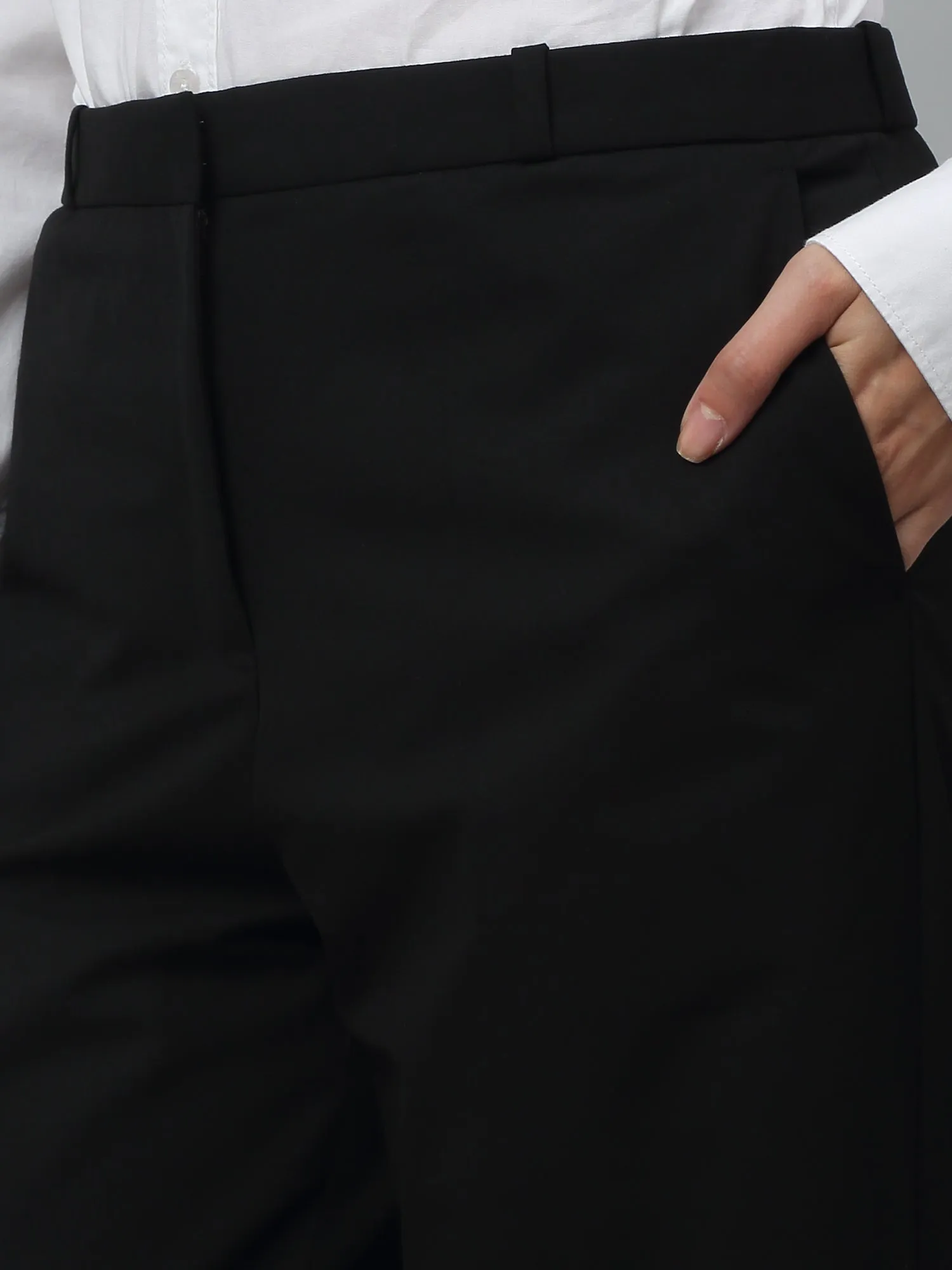 Women's Formal Flat Front Black Full length High rise Trousers