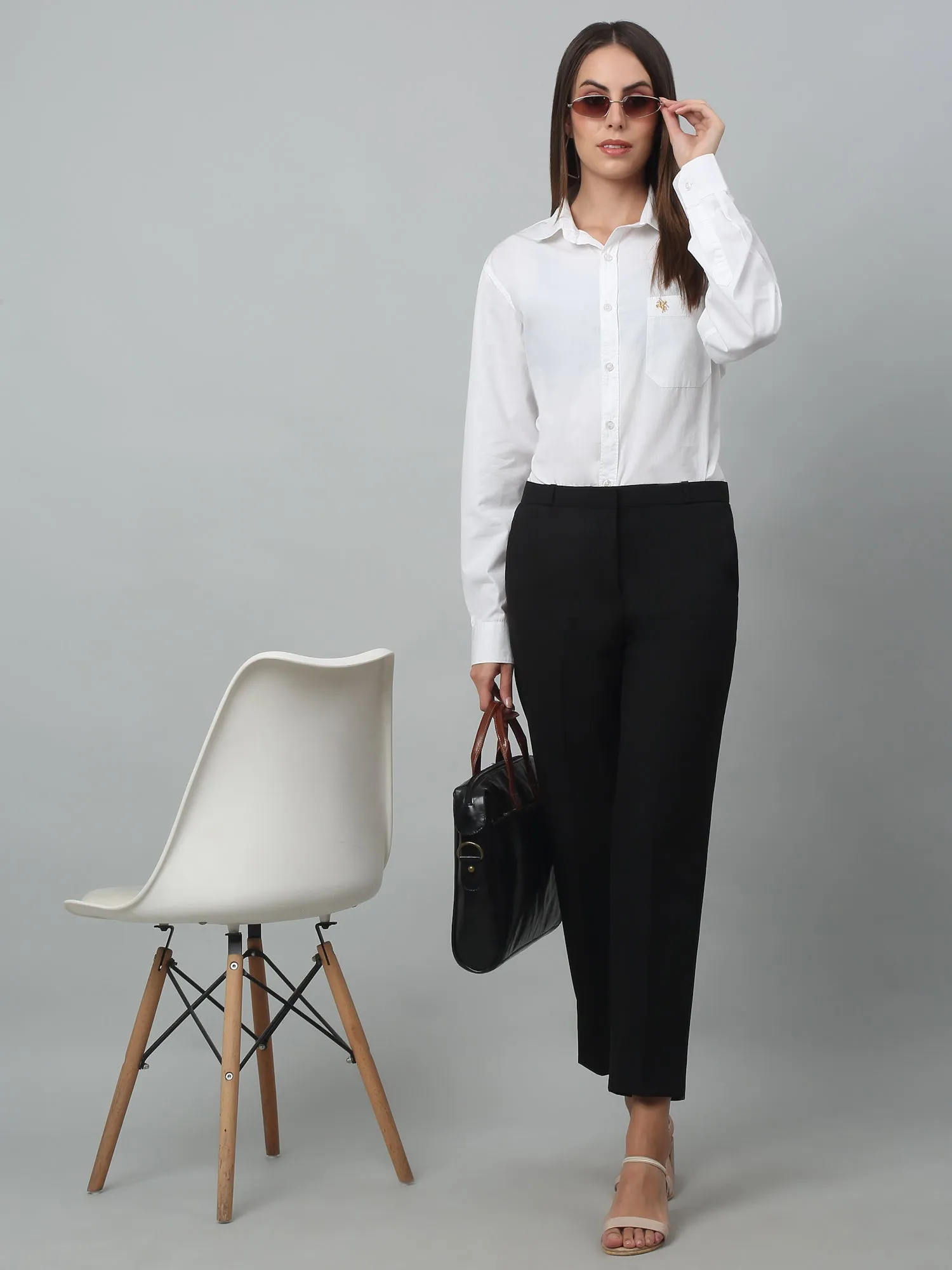 Women's Formal Flat Front Black Full length High rise Trousers
