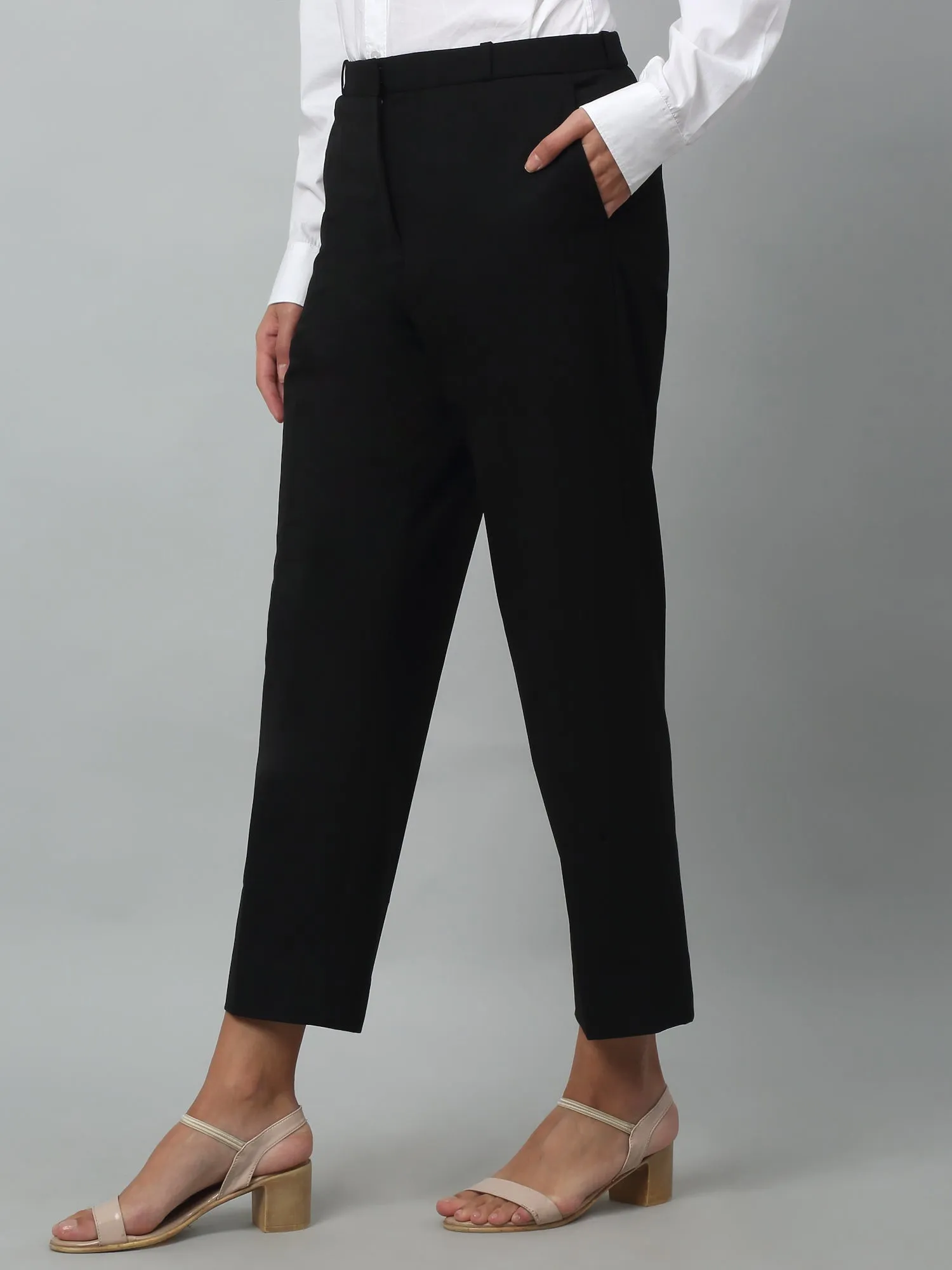 Women's Formal Flat Front Black Full length High rise Trousers
