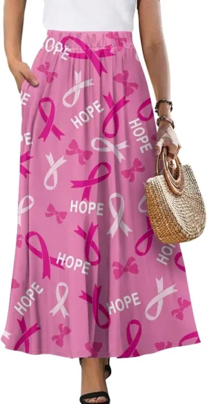 Women's High Waist A-Line Skirt Polyester Maxi Skirt with Pockets for Walking Vacation Travel