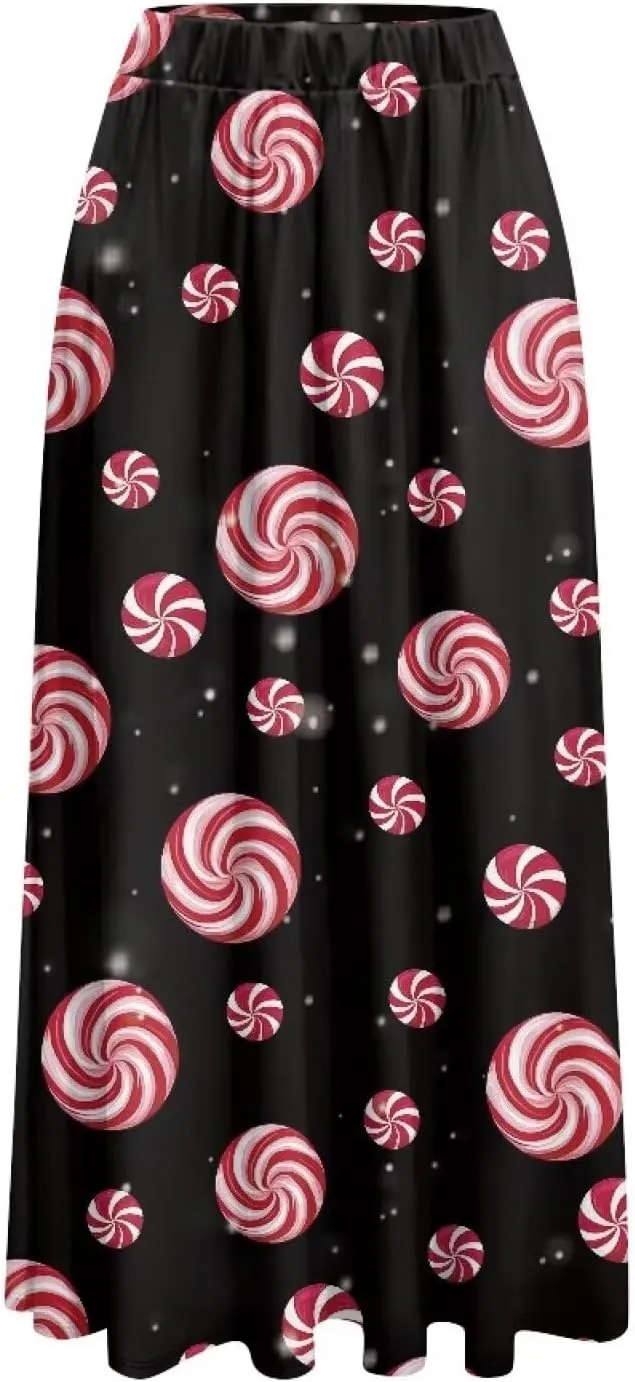 Women's High Waist A-Line Skirt Polyester Maxi Skirt with Pockets for Walking Vacation Travel