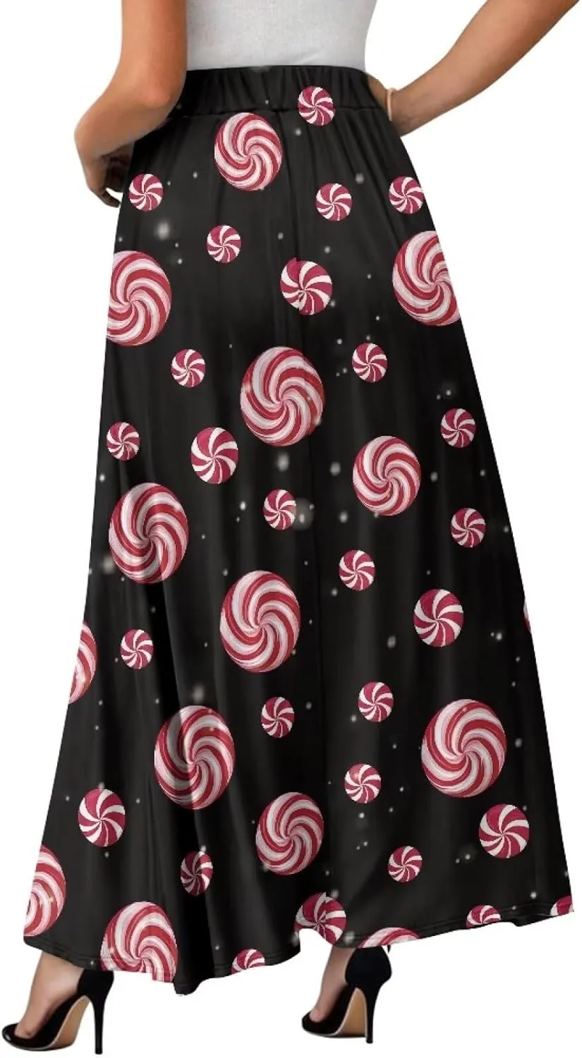 Women's High Waist A-Line Skirt Polyester Maxi Skirt with Pockets for Walking Vacation Travel