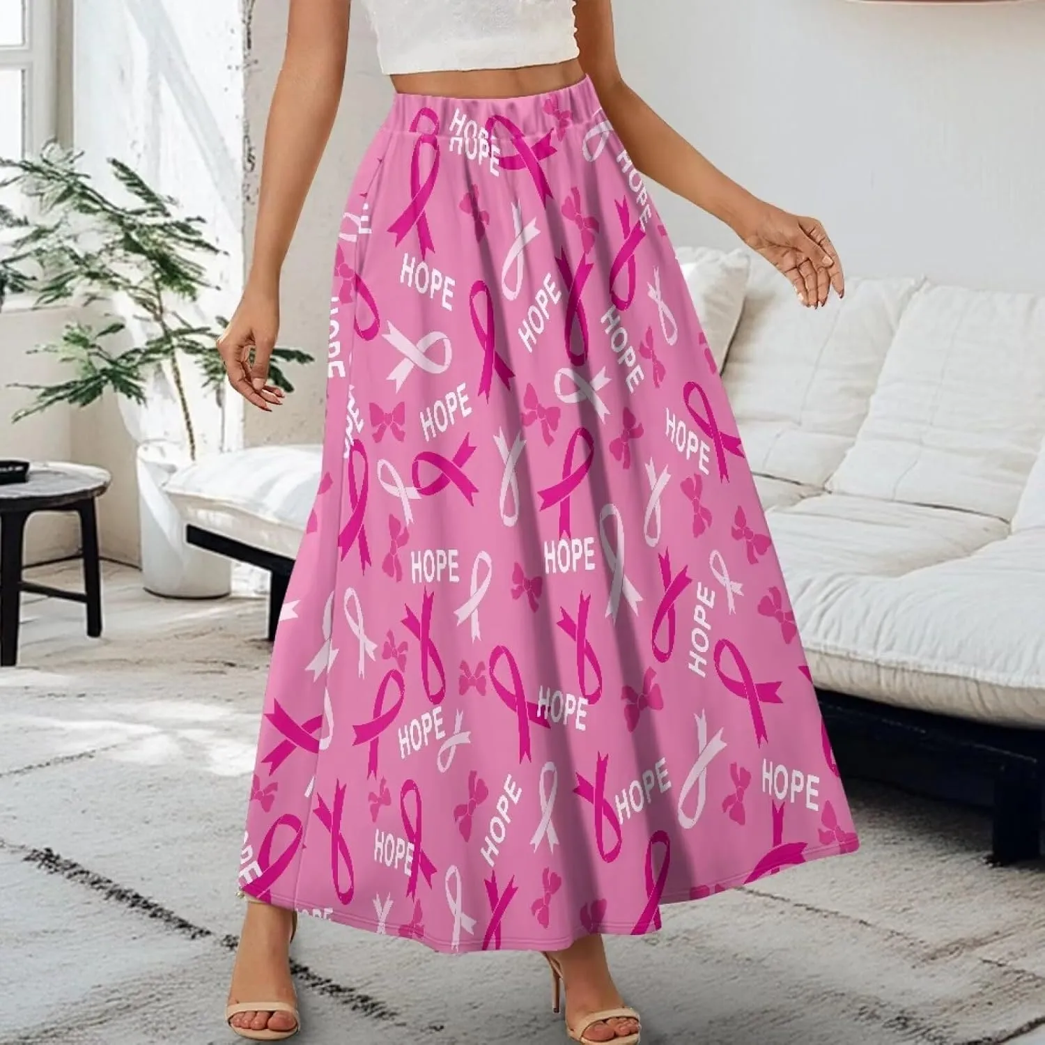 Women's High Waist A-Line Skirt Polyester Maxi Skirt with Pockets for Walking Vacation Travel
