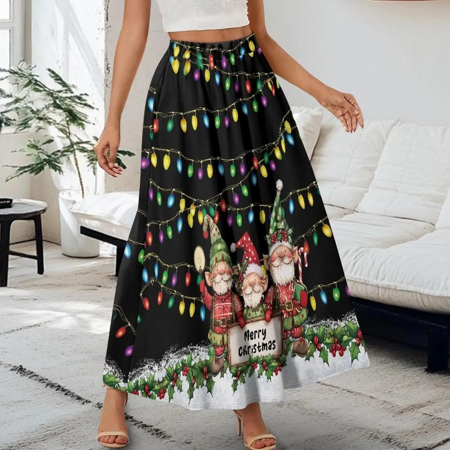 Women's High Waist A-Line Skirt Polyester Maxi Skirt with Pockets for Walking Vacation Travel