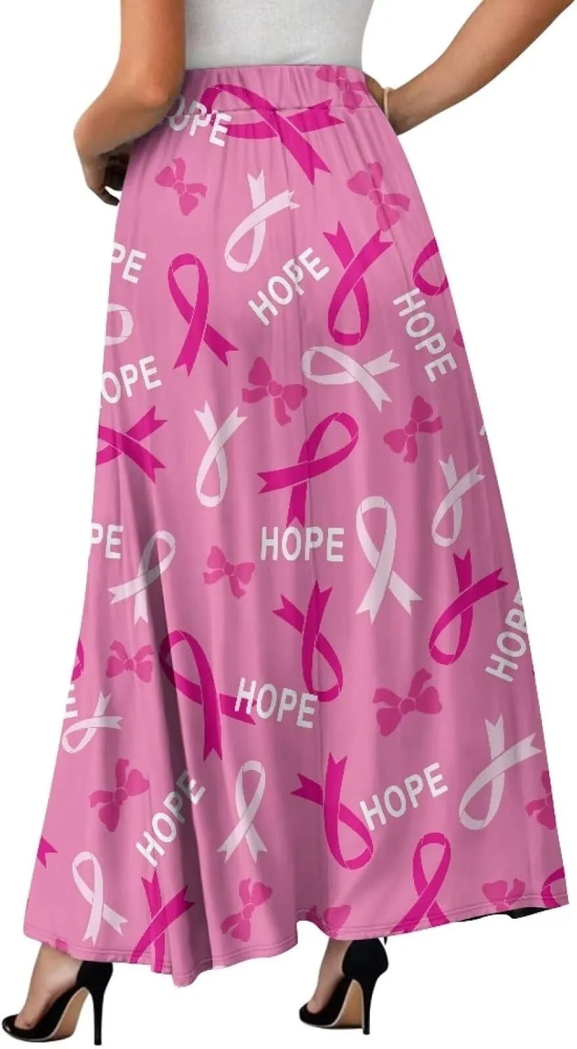 Women's High Waist A-Line Skirt Polyester Maxi Skirt with Pockets for Walking Vacation Travel