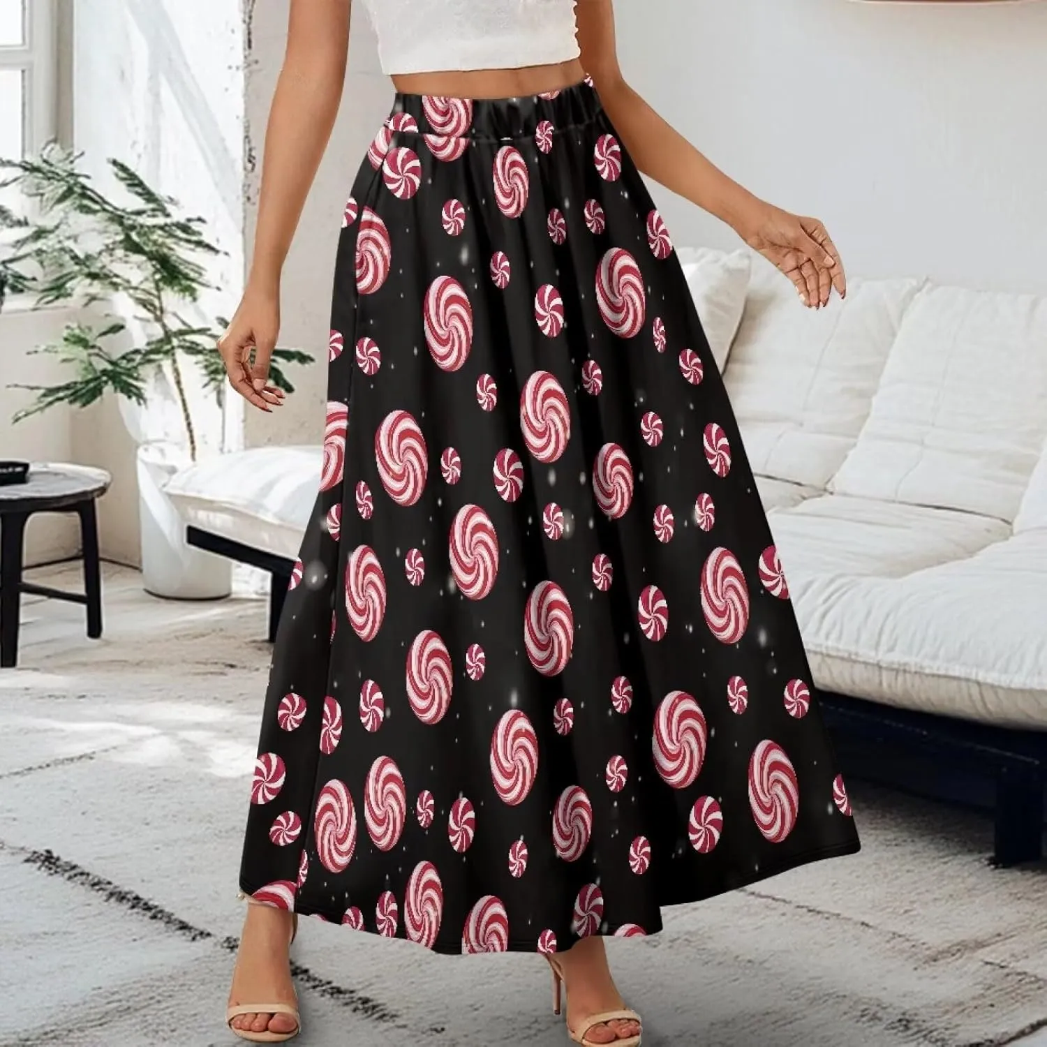 Women's High Waist A-Line Skirt Polyester Maxi Skirt with Pockets for Walking Vacation Travel