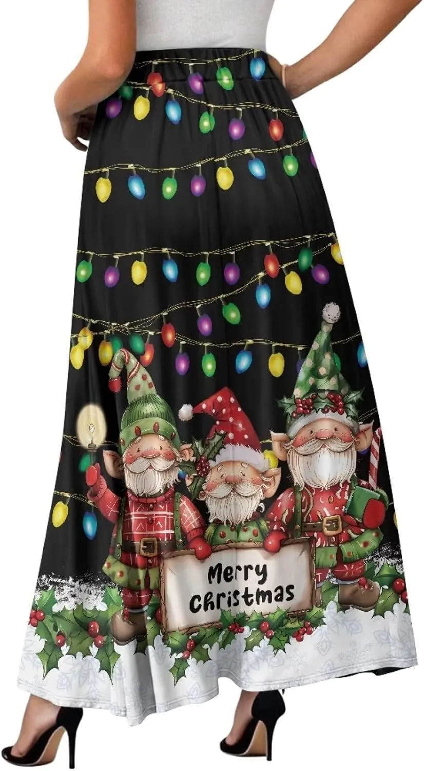 Women's High Waist A-Line Skirt Polyester Maxi Skirt with Pockets for Walking Vacation Travel