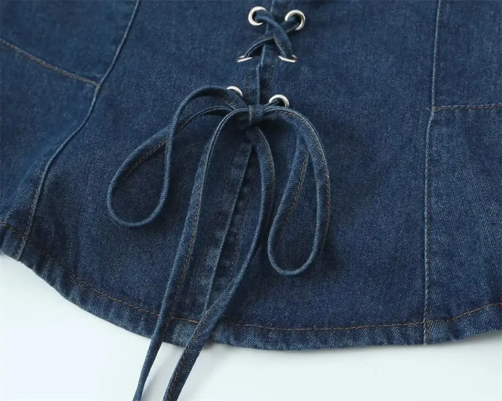 Women's Lace-Up Slim Fit Vintage Denim Camisole