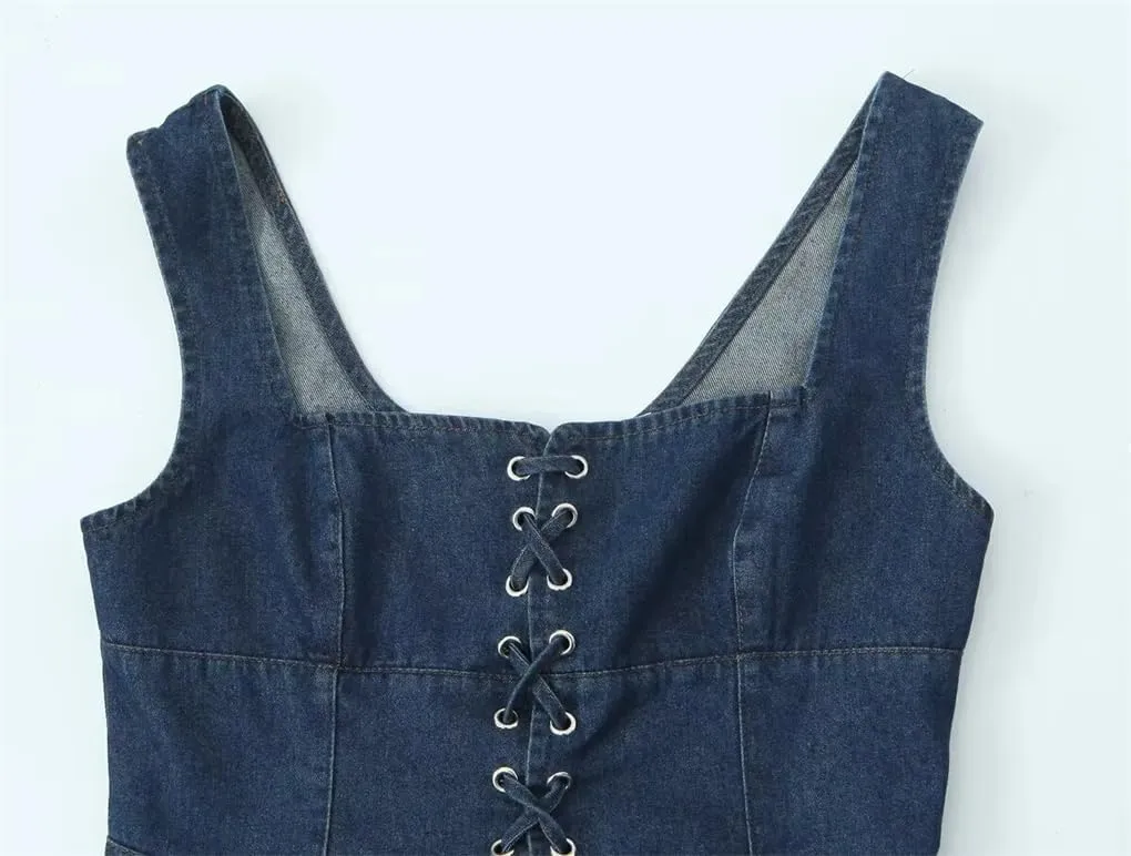 Women's Lace-Up Slim Fit Vintage Denim Camisole