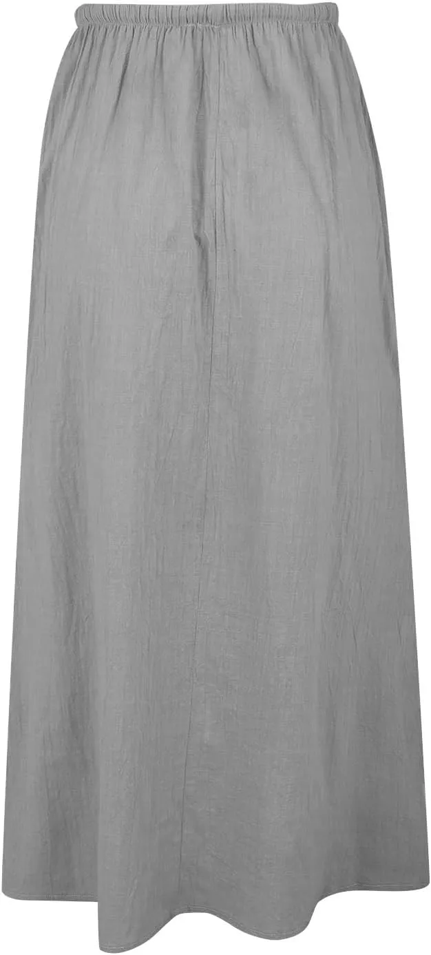 Womens Linen Casual Midi Skirts Women High Waisted Drawstring Flowy Long Skirt Solid Pencil Skirt for Women