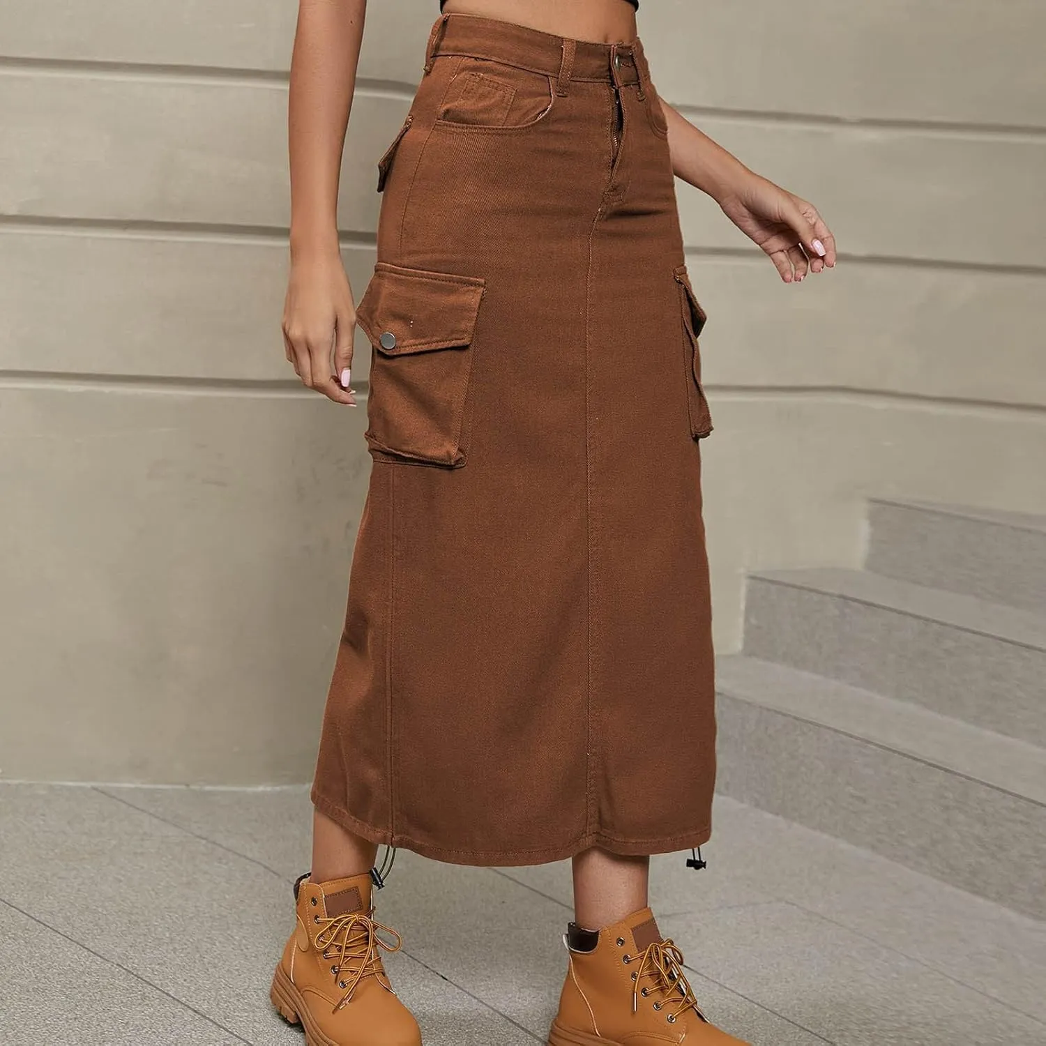 Women's Maxi Pencil Jean Skirt- High Waisted A-Line Long Denim Skirts for Ladies- Y2K Cargo Jean Skirt with Pocket