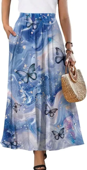 Women's Maxi Pull On Closure Skirt Plus Size Flowy A-Line Skirt with Pockets for Leisure Daily Life