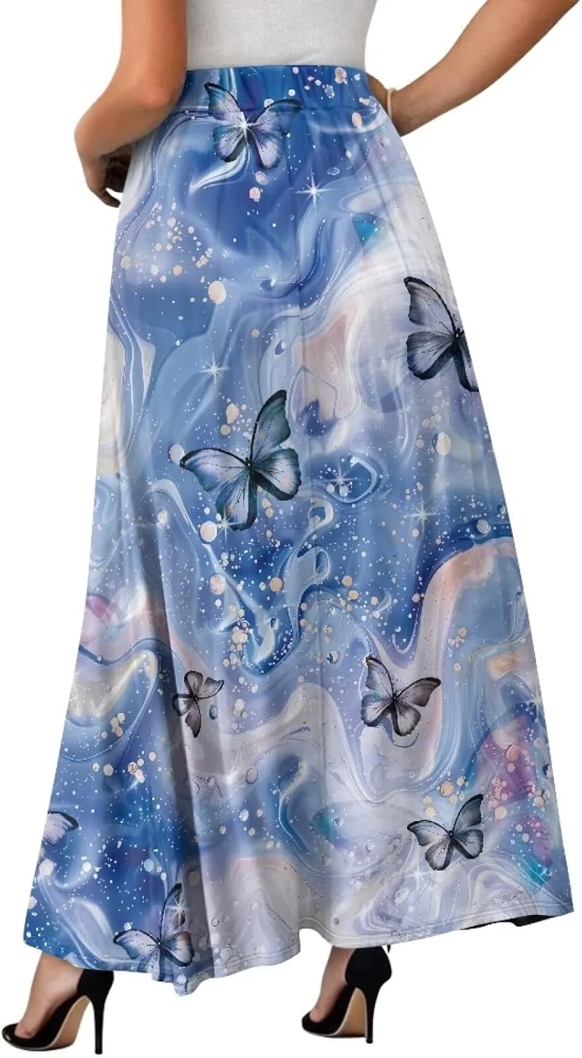 Women's Maxi Pull On Closure Skirt Plus Size Flowy A-Line Skirt with Pockets for Leisure Daily Life