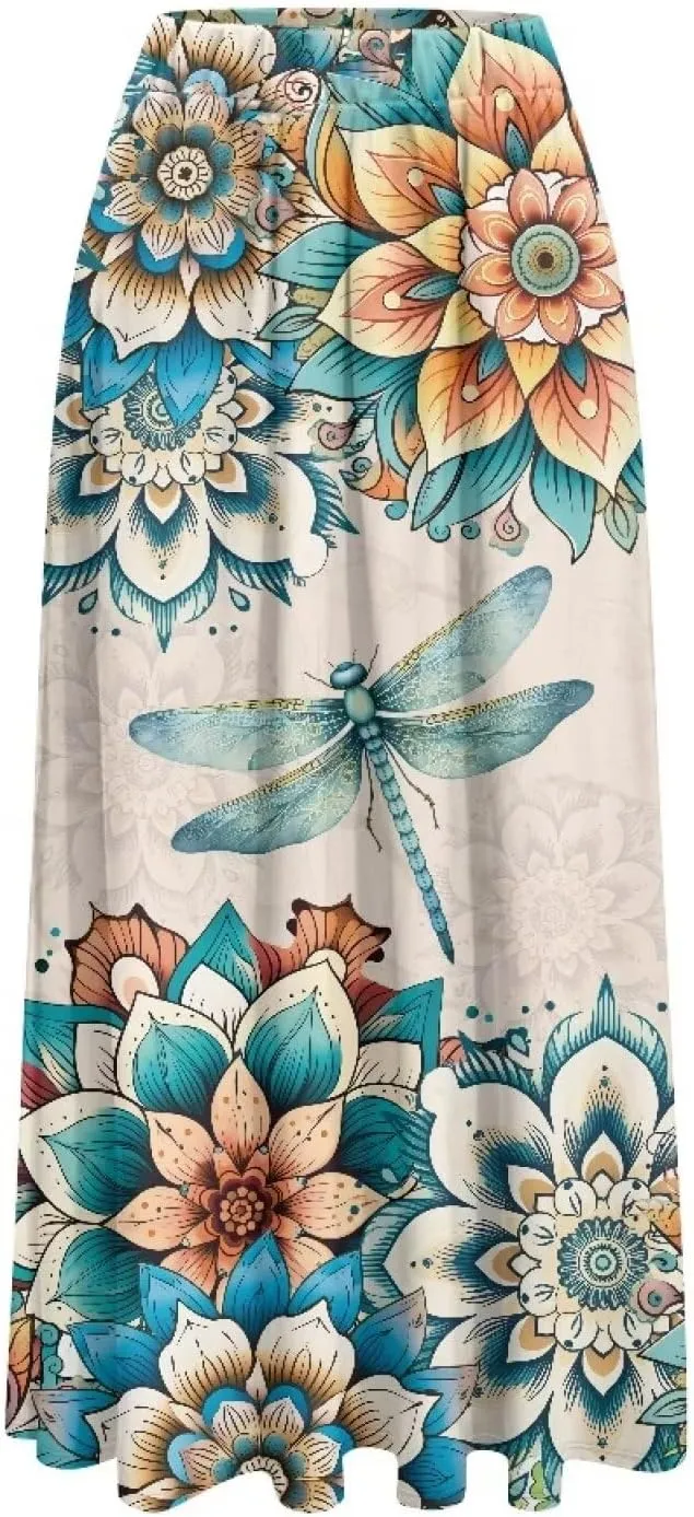 Women's Maxi Pull On Closure Skirt Plus Size Flowy A-Line Skirt with Pockets for Leisure Daily Life