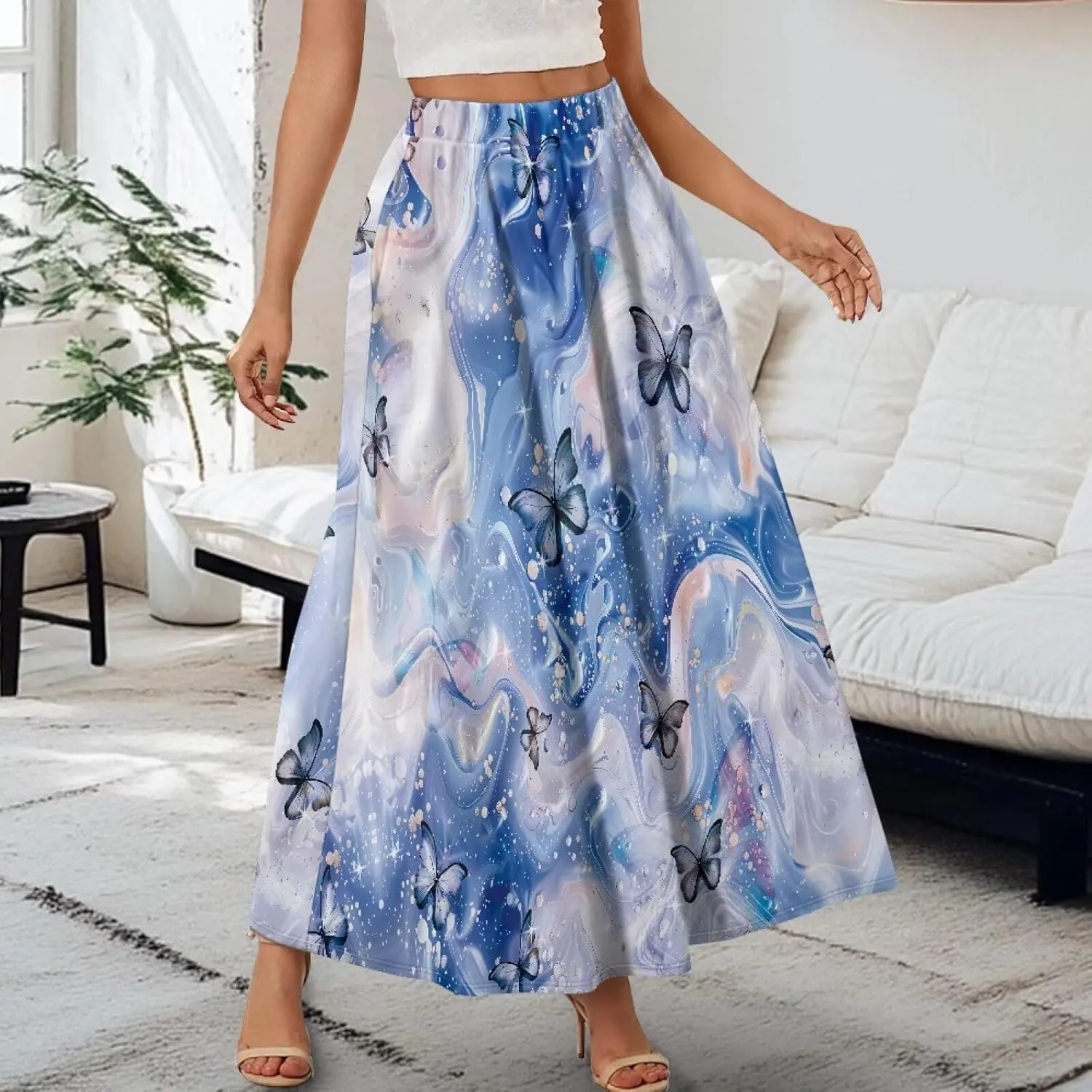 Women's Maxi Pull On Closure Skirt Plus Size Flowy A-Line Skirt with Pockets for Leisure Daily Life