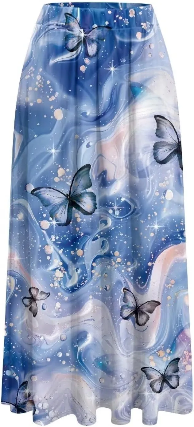 Women's Maxi Pull On Closure Skirt Plus Size Flowy A-Line Skirt with Pockets for Leisure Daily Life