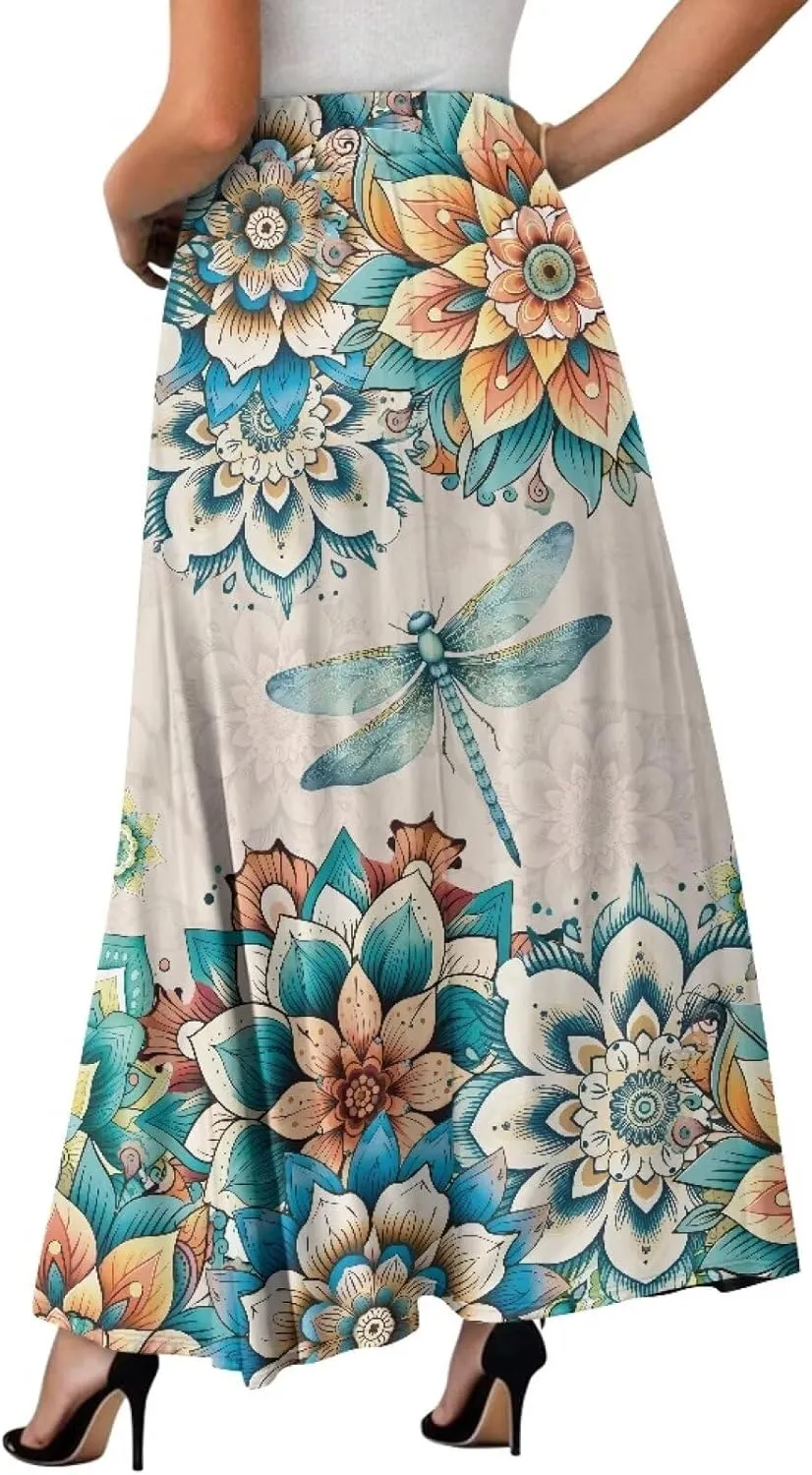 Women's Maxi Pull On Closure Skirt Plus Size Flowy A-Line Skirt with Pockets for Leisure Daily Life