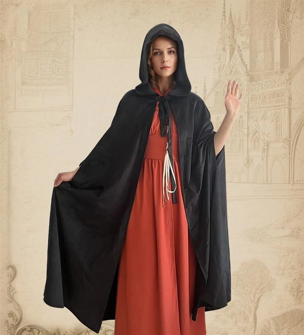 Womens Renaissance Hooded Cloak Medieval Capes with Armholes Hobbit Halloween Costume Outfits
