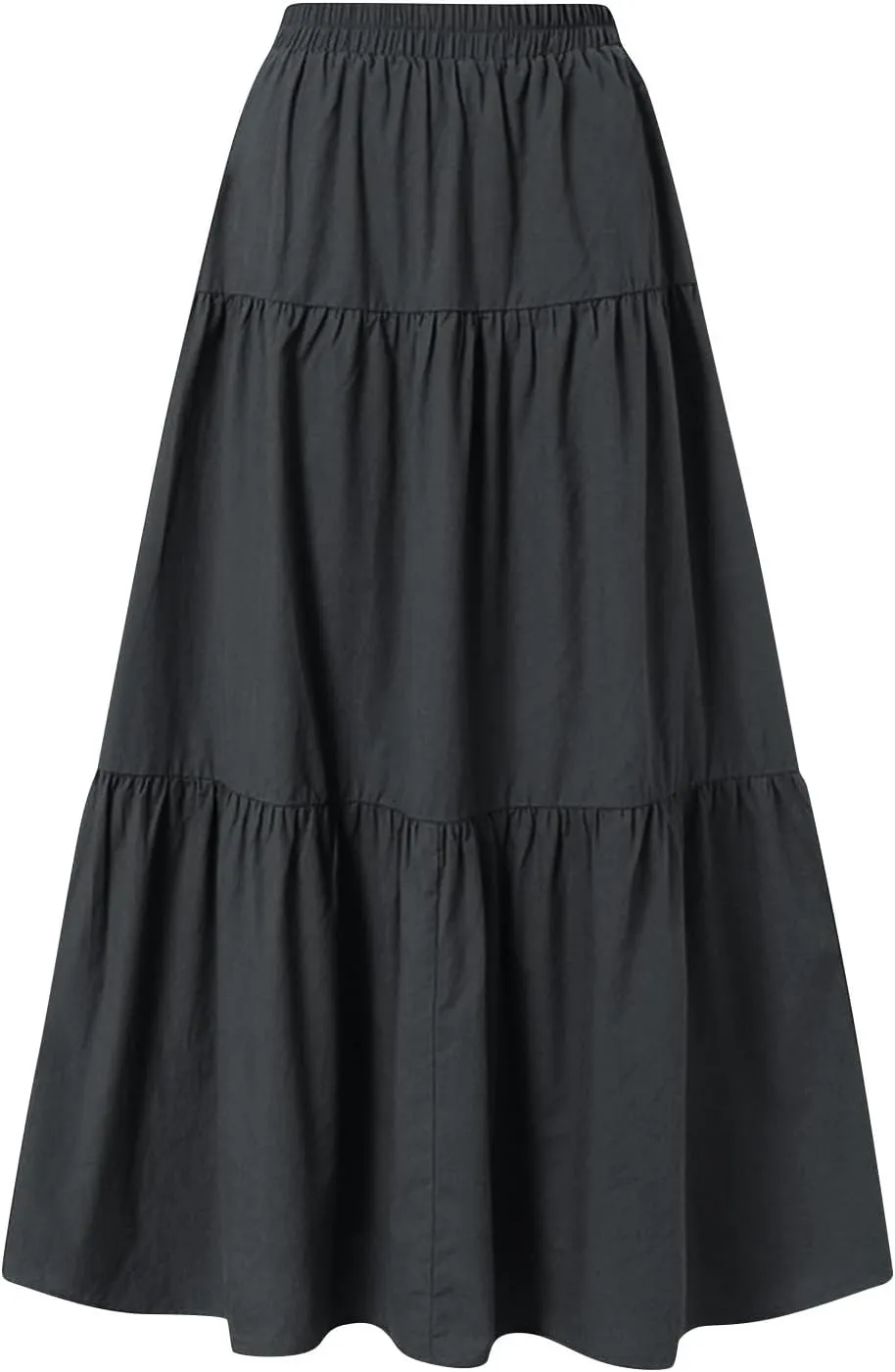 Womens Ruffle Maxi Skirts High Waist Elastic Layered Pleated Long Skirt Summer Casual Flowy Skirts with Drawstring