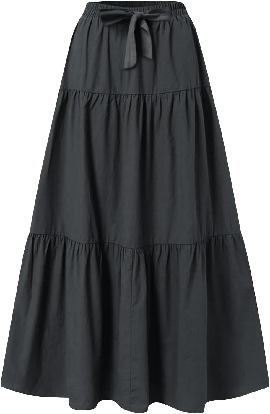 Womens Ruffle Maxi Skirts High Waist Elastic Layered Pleated Long Skirt Summer Casual Flowy Skirts with Drawstring