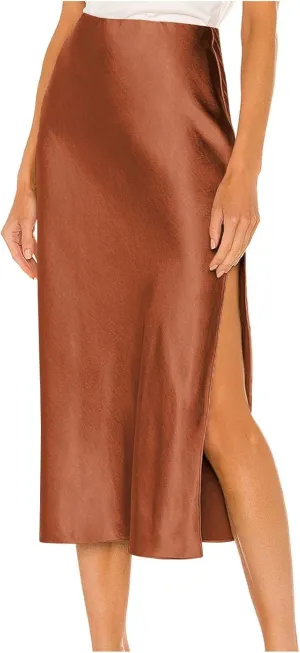 Womens Satin Maxi Slit Skirt Silk Summer High Waisted A-Line Long Skirts Business Casual Cocktail Party Skirt
