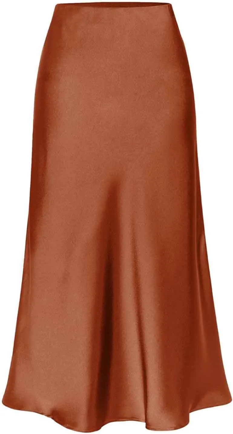 Womens Satin Maxi Slit Skirt Silk Summer High Waisted A-Line Long Skirts Business Casual Cocktail Party Skirt