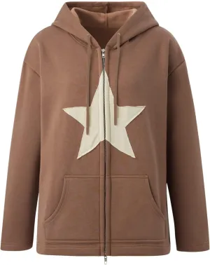 Womens Star Graphic Zip Up Hoodies Y2K Vintage Cute Oversized Hoodies Y2K Jackets Sweatshirt Harajuku Emo Streetwear