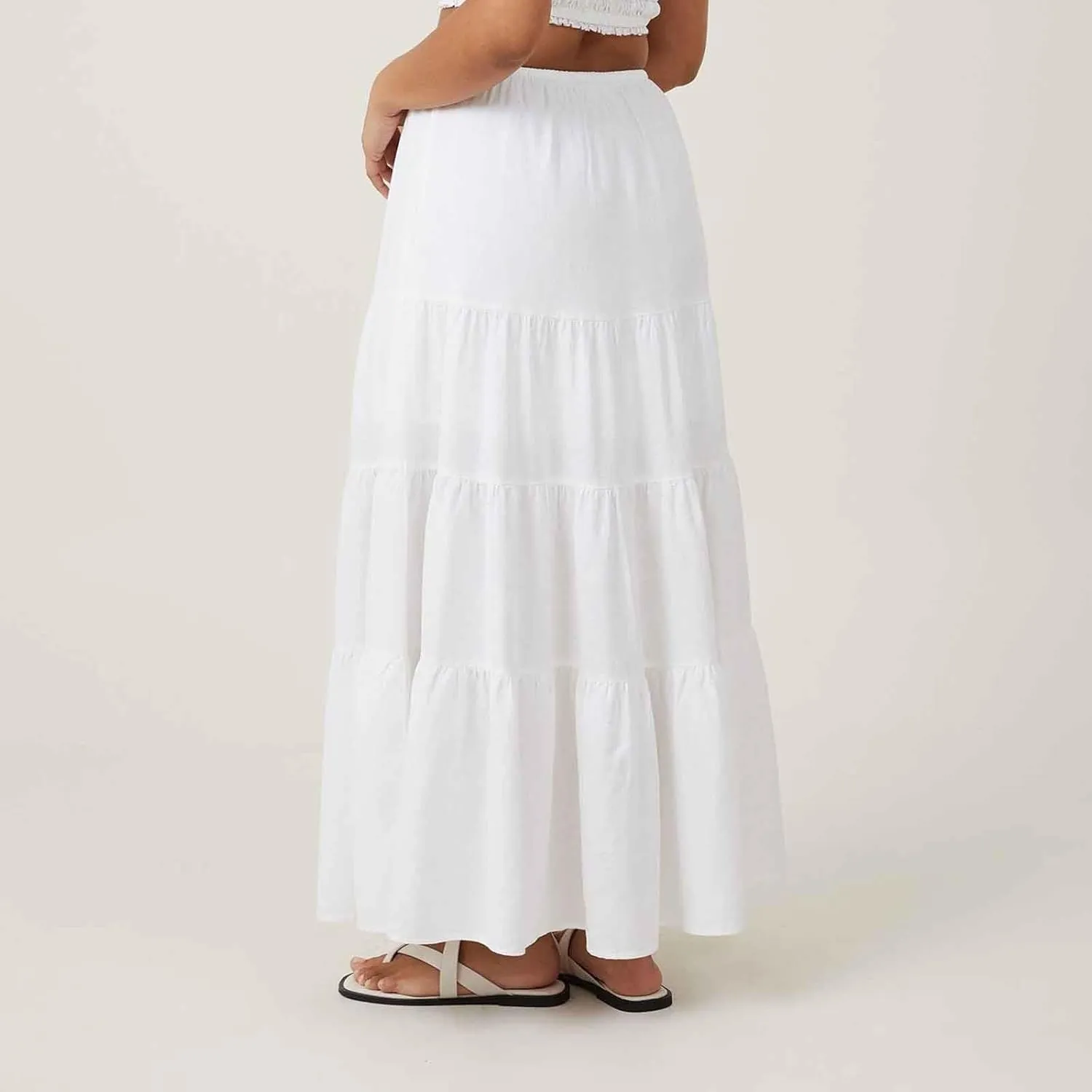 Women's Summer Boho Vacation Beach A-Line Midi Skirt Pleated Ruffle Drawstring Elastic High Waist Tiered Flowy Skirts