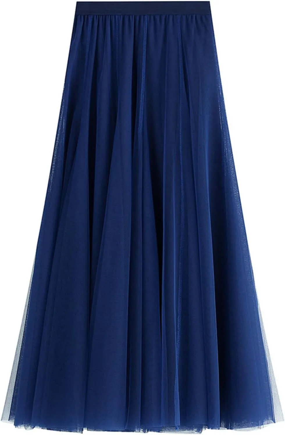 Women's Tulle Midi Skirt Elastic High Waist Layered Pleated Mesh Flowy A-Line Prom Party Long Tutu Skirts