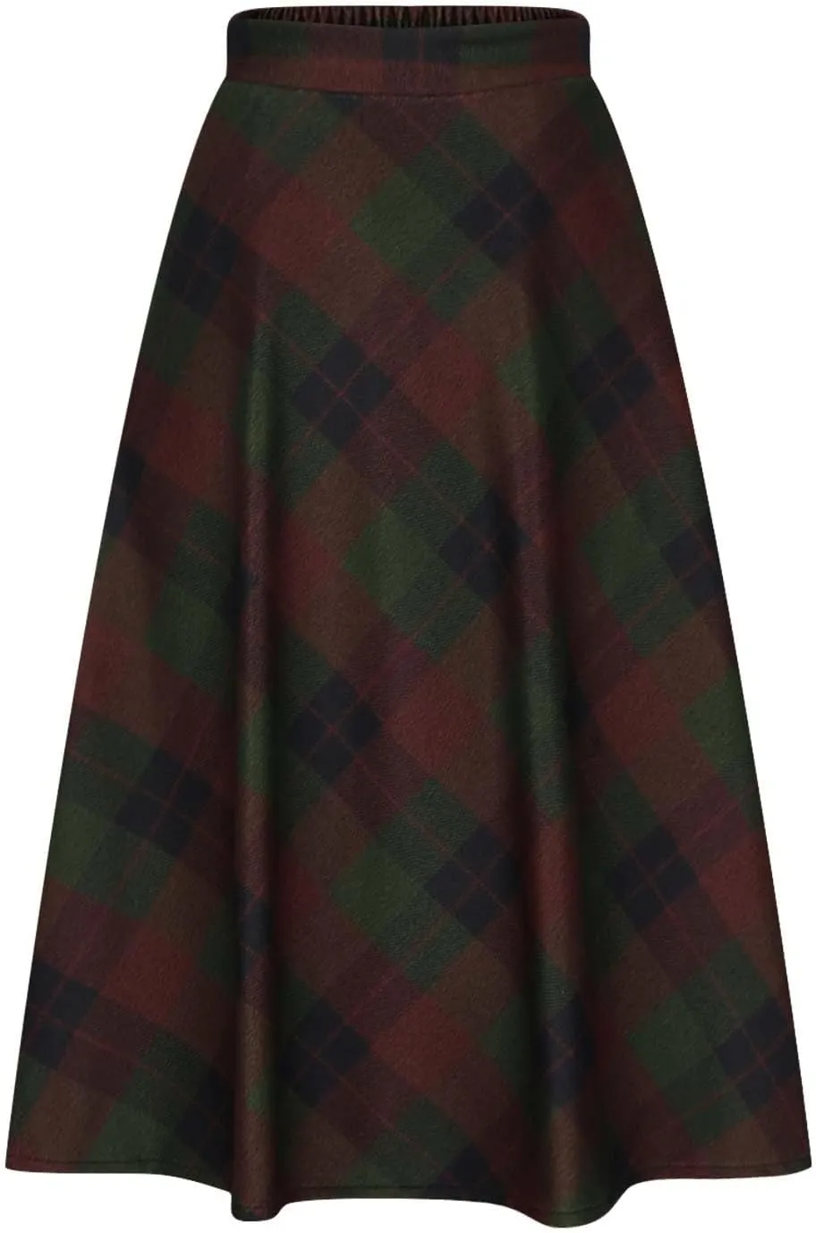 Women's Winter Wool Plaid Skirt Casual Vintage Pleated A-Line Long Midi Skirts Elastic High Waist Tea Length Tartan