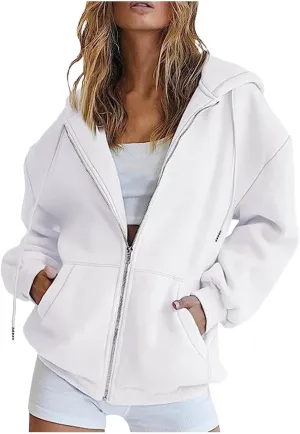 Womens Zip Up Hoodies 2025 Fall Winter Fashion Long Sleeve Hooded Sweatshirts Long Sleeve Casual Lightweight Y2k Jacket