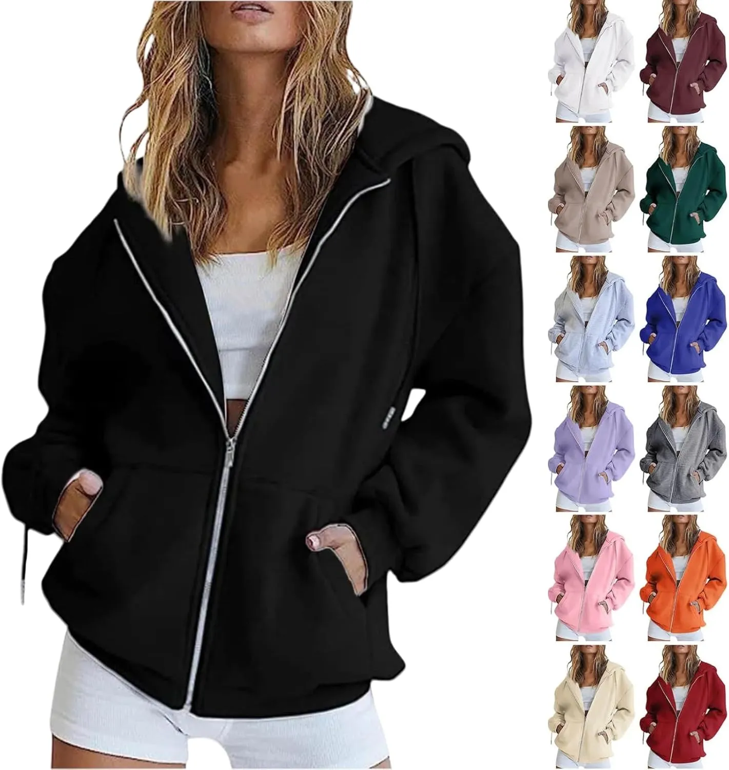 Womens Zip Up Hoodies 2025 Fall Winter Fashion Long Sleeve Hooded Sweatshirts Long Sleeve Casual Lightweight Y2k Jacket