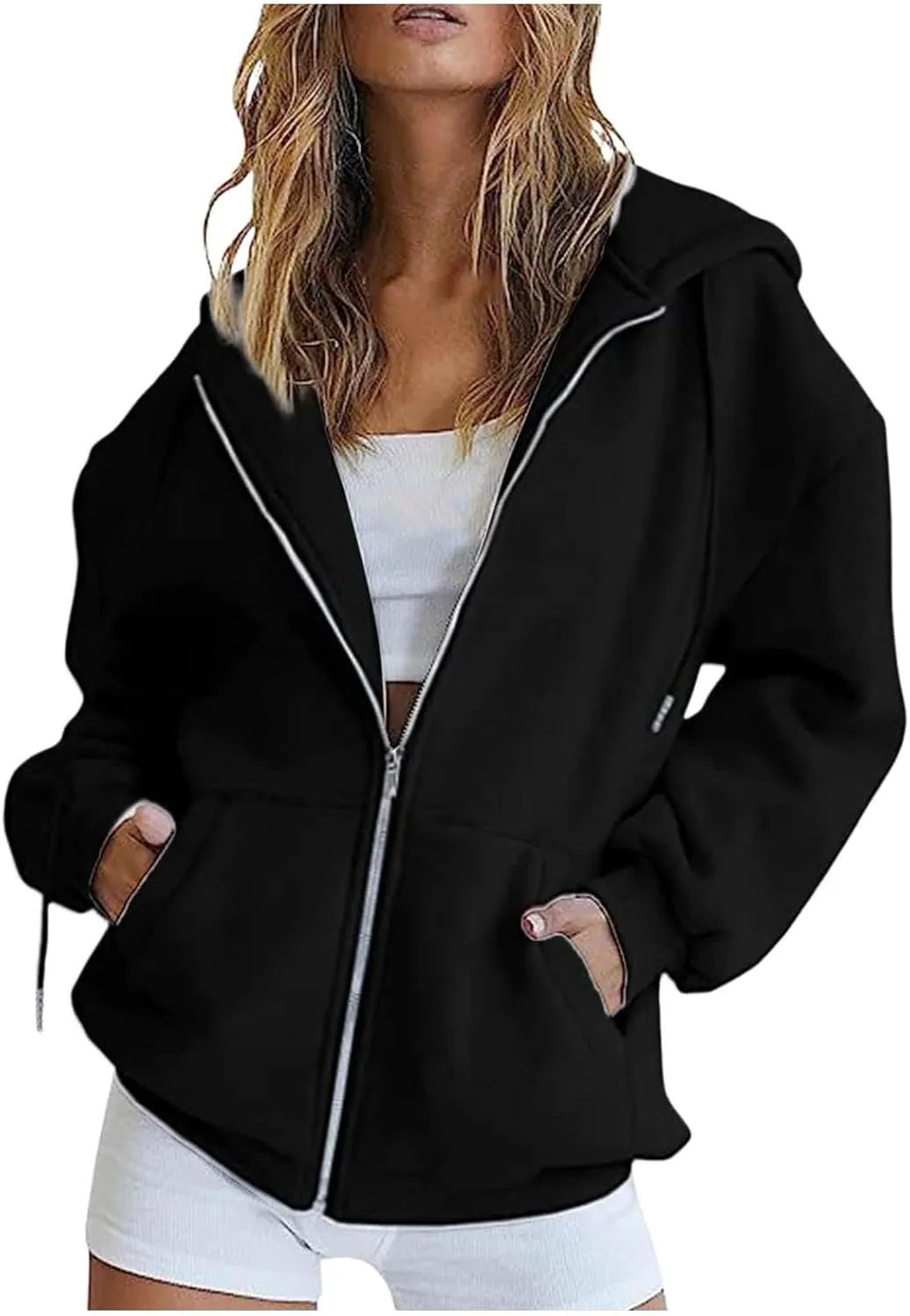 Womens Zip Up Hoodies 2025 Fall Winter Fashion Long Sleeve Hooded Sweatshirts Long Sleeve Casual Lightweight Y2k Jacket