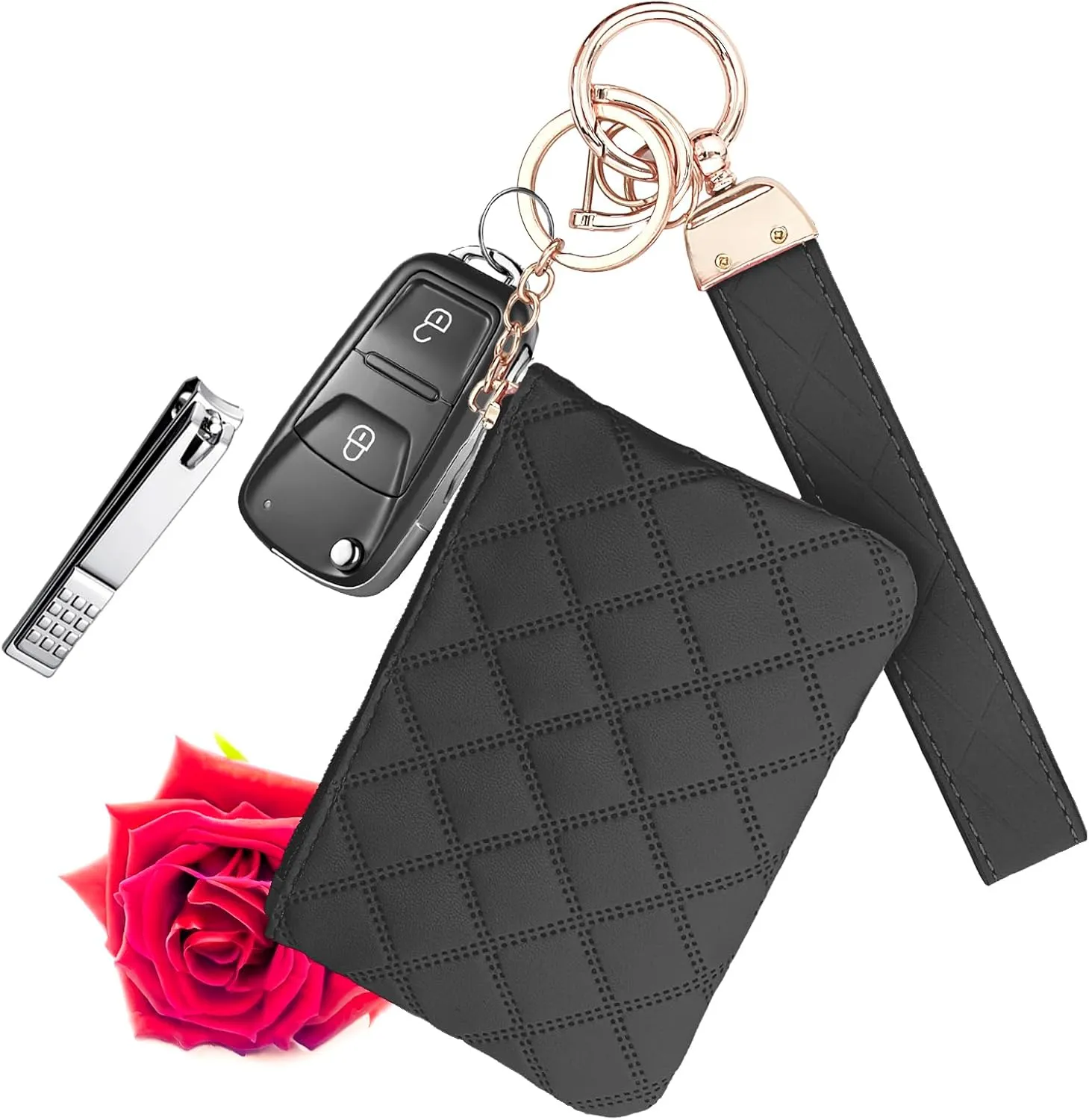 Wristlet Keychain for Women Leather Wallet Bracelet Car Key Chain Mini Coin Purse Wrist Chain for Wallets
