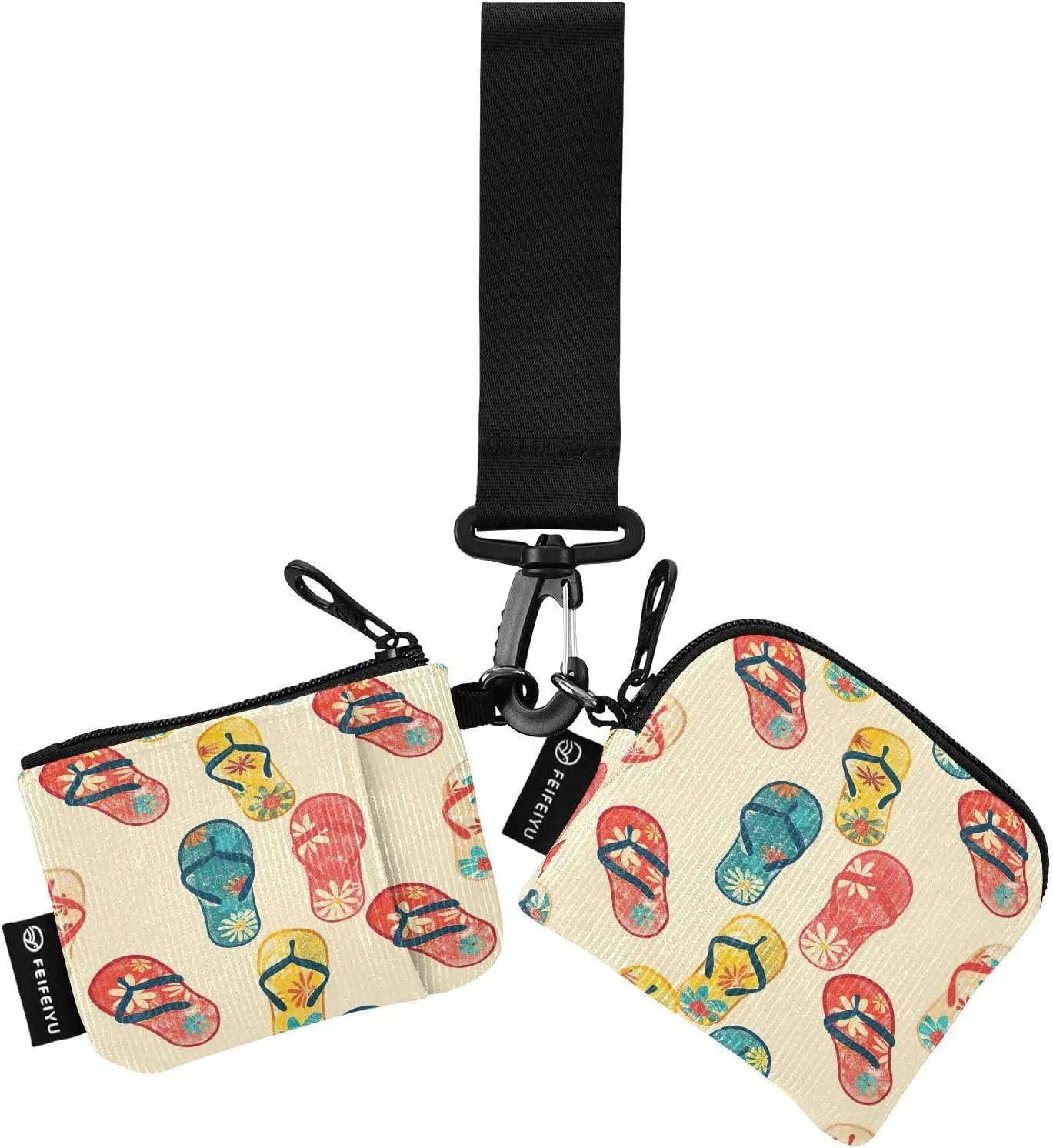 xigua Cartoon Slippers Mini Zip Around Wristlet Wallets,Portable Women Dual Pounch Wristlet Detachable Coin Purse Pouch for Travel Sports Outdoors201