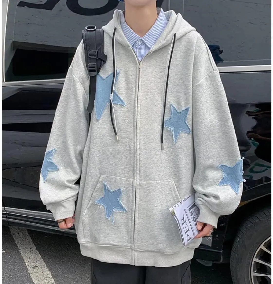 Y2K Hoodie Zip Up Star Jackets Grunge Gothic Graphic Sweatshirt Acubi Emo Hooded Pullover Tops Harajuku Clothes