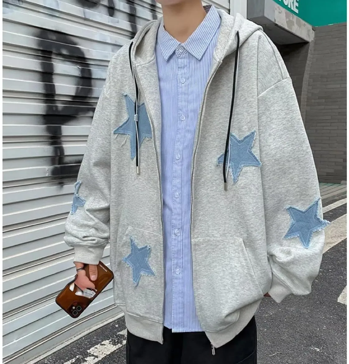 Y2K Hoodie Zip Up Star Jackets Grunge Gothic Graphic Sweatshirt Acubi Emo Hooded Pullover Tops Harajuku Clothes
