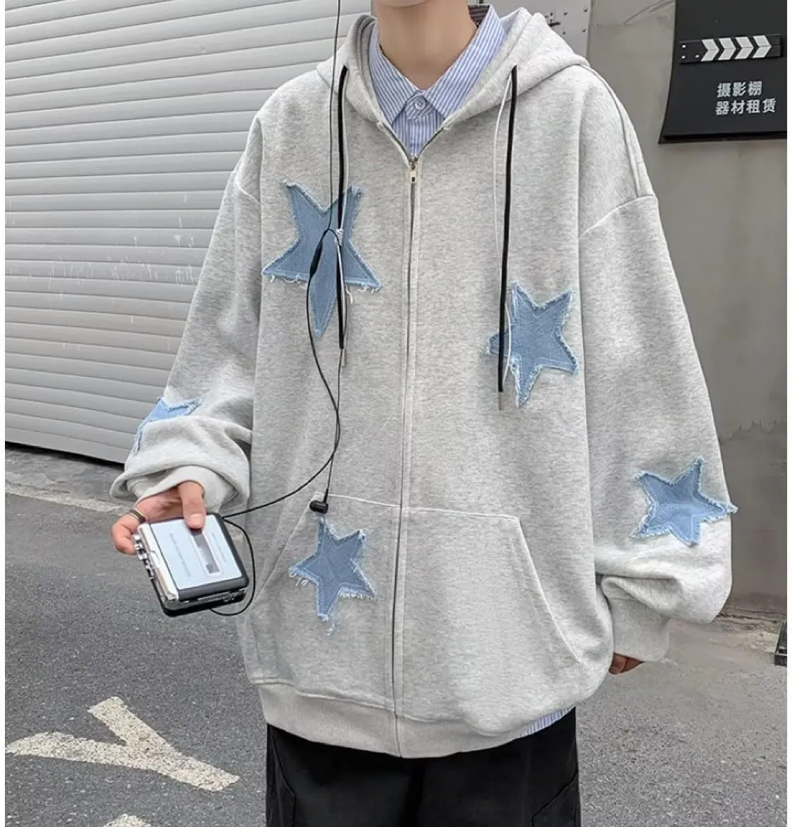 Y2K Hoodie Zip Up Star Jackets Grunge Gothic Graphic Sweatshirt Acubi Emo Hooded Pullover Tops Harajuku Clothes