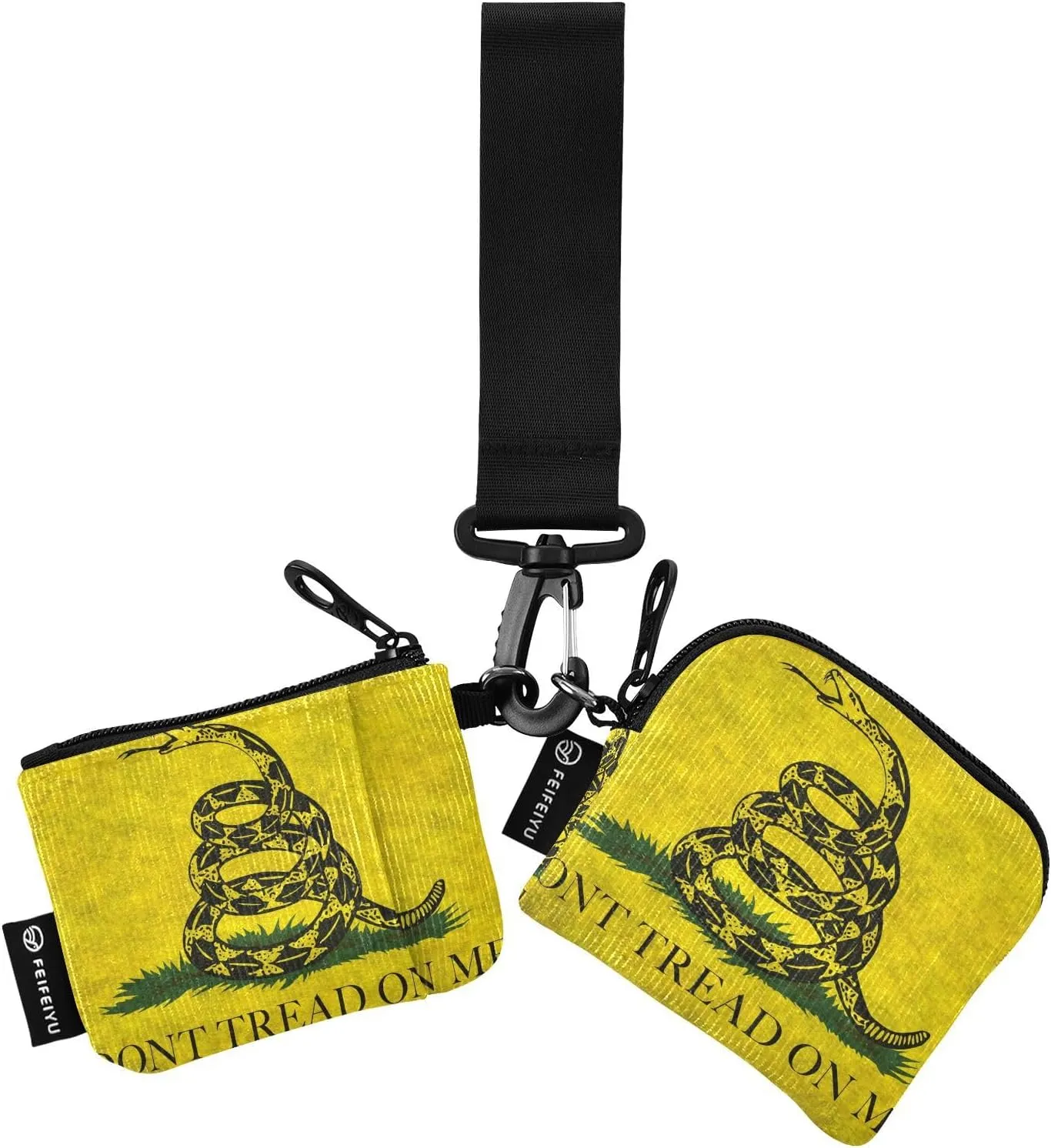 Yellow Snake Don't Tread on Me Flag Women's Coin Purses Card Cases Cute Fashion Wristlet Wallet Key Holder with Zipper Pocket for Men 2 Packs