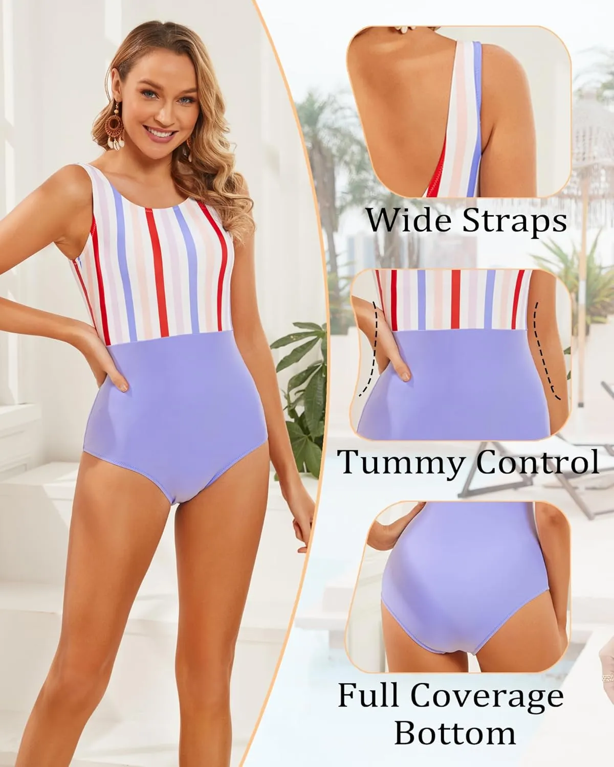 ZINPRETTY One Piece Swimsuit Women Bathing Suits Tummy Control Modest Full Coverage Monokini Girls Color Block Swim Suit 2025